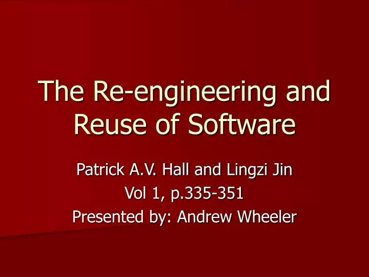 the re engineering and reuse of software
