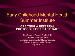 Early Childhood Mental Health Summer Institute