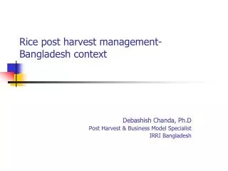 Rice post harvest management-Bangladesh context
