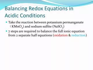 Balancing Redox Equations in Acidic Conditions