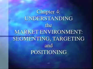 Chapter 4: UNDERSTANDING the MARKET ENVIRONMENT: SEGMENTING, TARGETING and POSITIONING 4.1