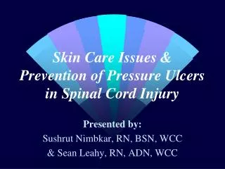 Skin Care Issues &amp; Prevention of Pressure Ulcers in Spinal Cord Injury