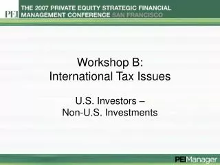 Workshop B: International Tax Issues
