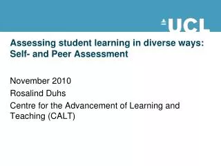 Assessing student learning in diverse ways: Self- and Peer Assessment