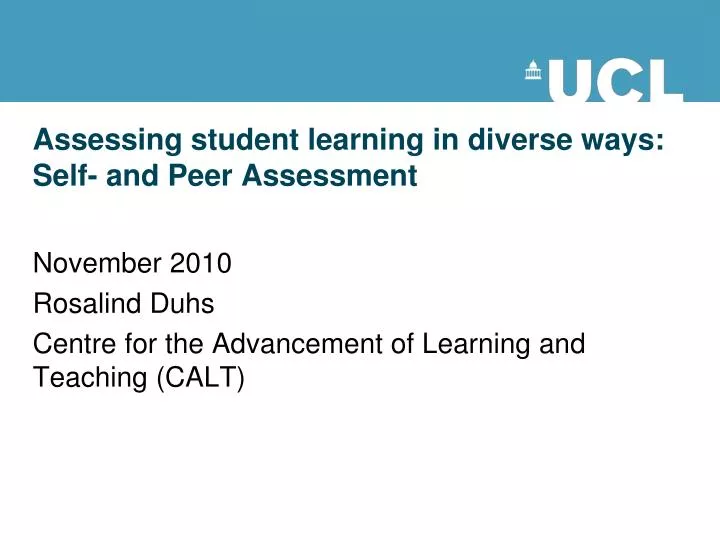 assessing student learning in diverse ways self and peer assessment