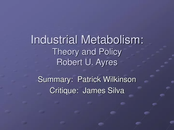 industrial metabolism theory and policy robert u ayres