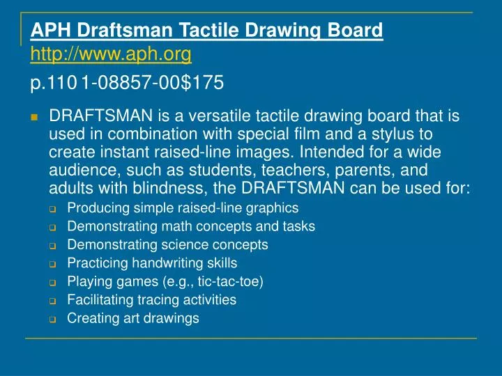 aph draftsman tactile drawing board http www aph org p 110 1 08857 00 175