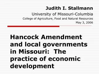 Hancock Amendment and local governments in Missouri: The practice of economic development