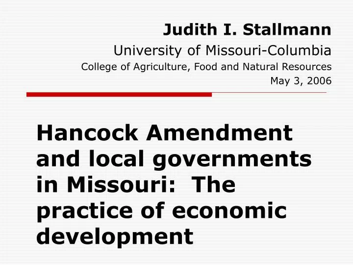 hancock amendment and local governments in missouri the practice of economic development