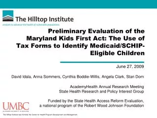 Preliminary Evaluation of the Maryland Kids First Act: The Use of Tax Forms to Identify Medicaid/SCHIP-Eligible Children