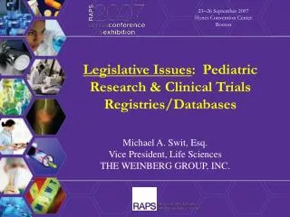 Legislative Issues : Pediatric Research &amp; Clinical Trials Registries/Databases