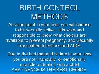 BIRTH CONTROL METHODS
