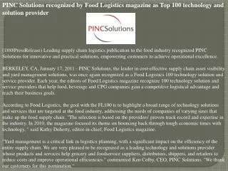 PINC Solutions recognized by Food Logistics magazine as Top
