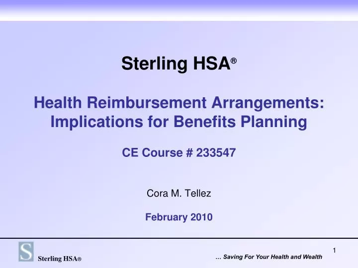 sterling hsa health reimbursement arrangements implications for benefits planning ce course 233547