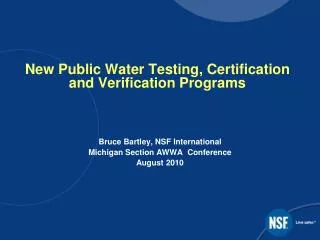 New Public Water Testing, Certification and Verification Programs