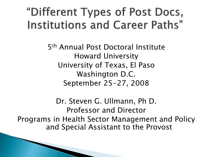 different types of post docs institutions and career paths