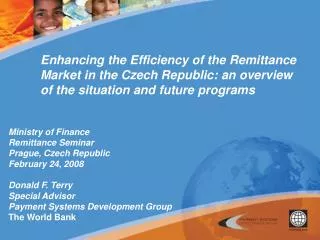 Enhancing the Efficiency of the Remittance Market in the Czech Republic: an overview of the situation and future program