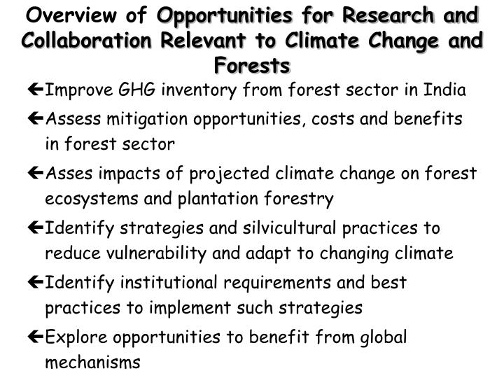 overview of opportunities for research and collaboration relevant to climate change and forests