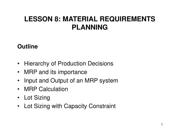lesson 8 material requirements planning