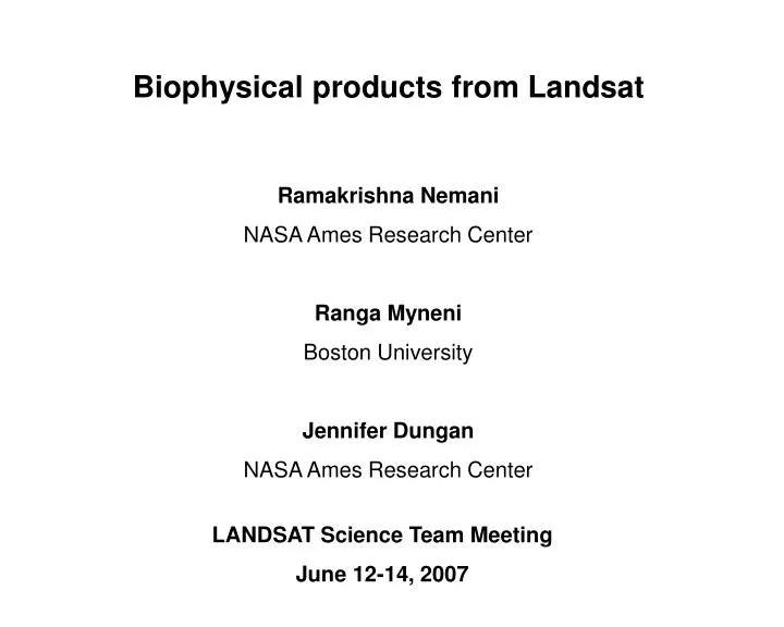 biophysical products from landsat