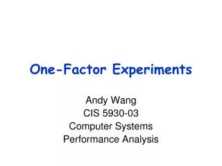 One-Factor Experiments