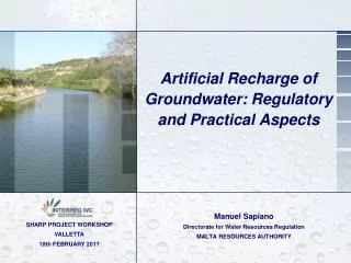 Artificial Recharge of Groundwater: Regulatory and Practical Aspects