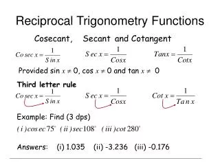 Reciprocal Trigonometry Functions