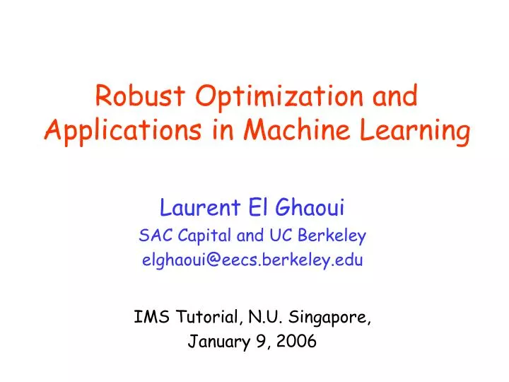 robust optimization and applications in machine learning