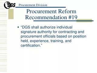 Procurement Reform Recommendation #19