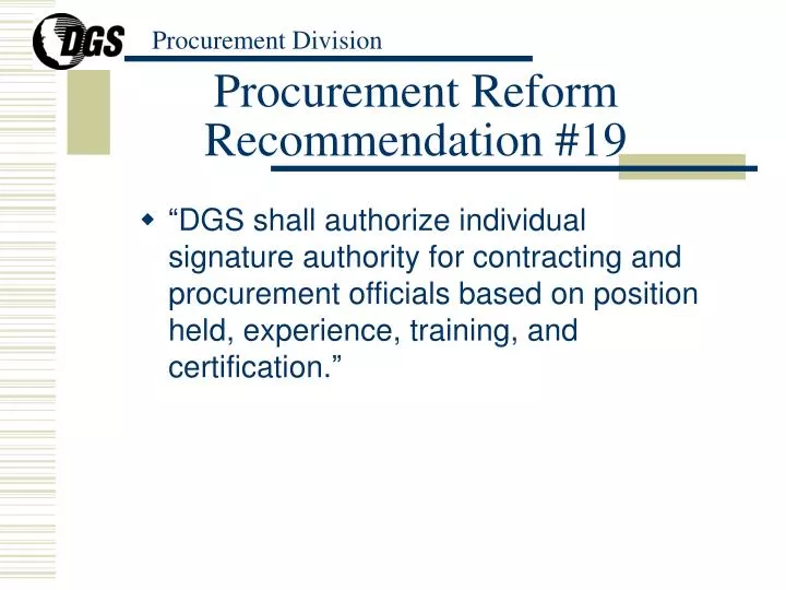 procurement reform recommendation 19