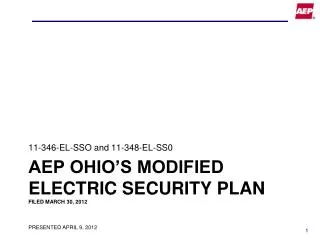 AEP Ohio’s modified electric security plan Filed March 30, 2012 presented April 9, 2012