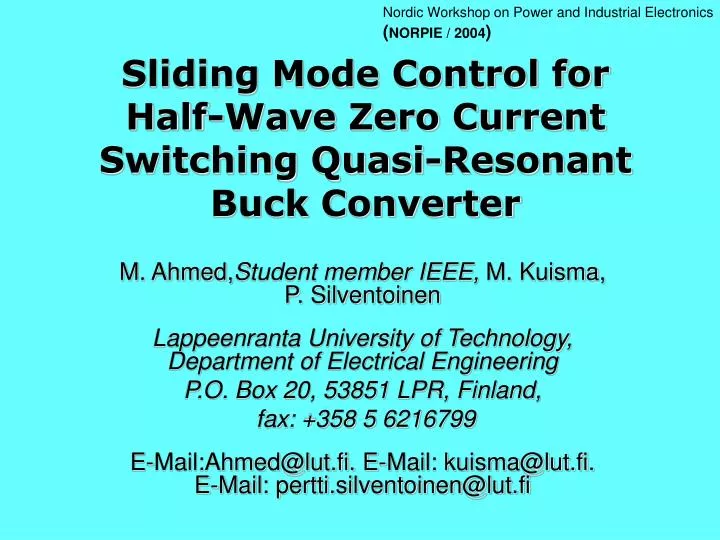 sliding mode control for half wave zero current switching quasi resonant buck converter