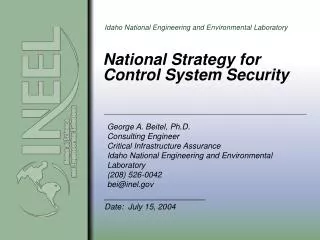 National Strategy for Control System Security