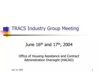 TRACS Industry Group Meeting