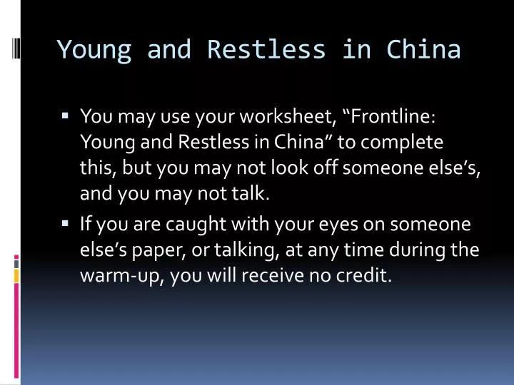 young and restless in china