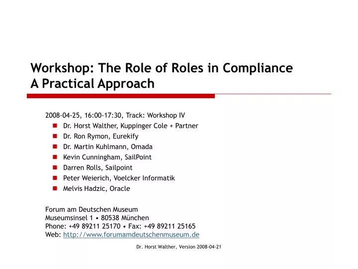workshop the role of roles in compliance a practical approach