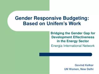 Gender Responsive Budgeting: Based on Unifem’s Work