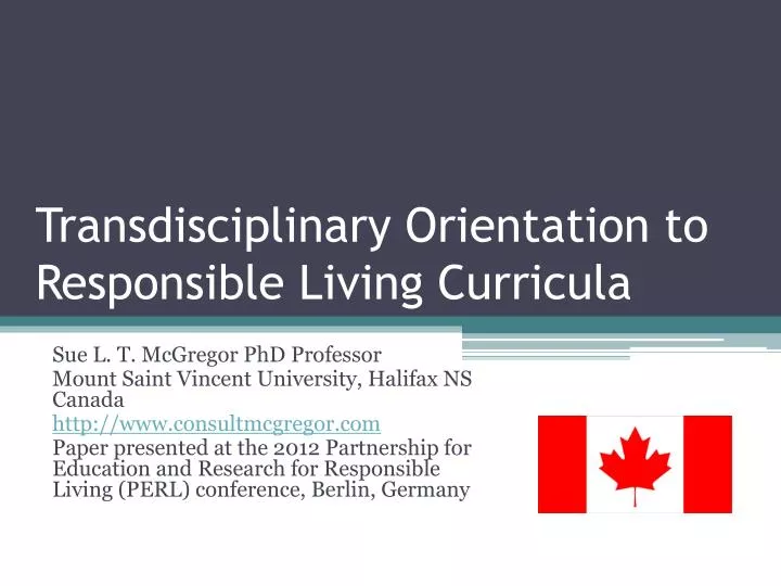 transdisciplinary orientation to responsible living curricula