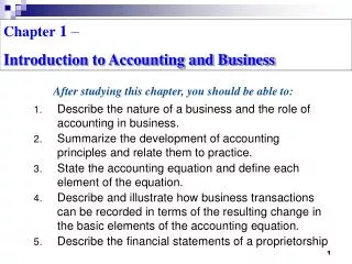 Chapter 1 – Introduction to Accounting and Business