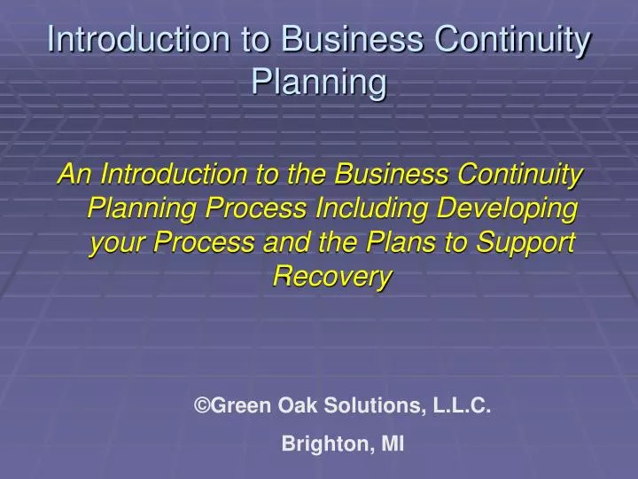 introduction to business continuity planning
