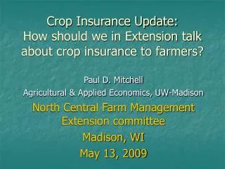 Crop Insurance Update: How should we in Extension talk about crop insurance to farmers?