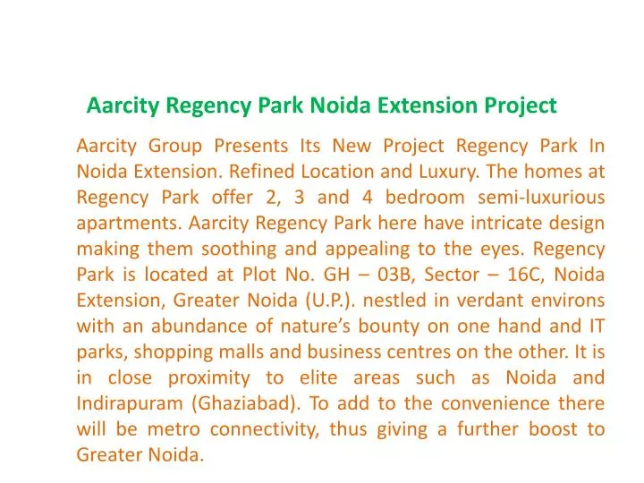 aarcity regency park noida extension project