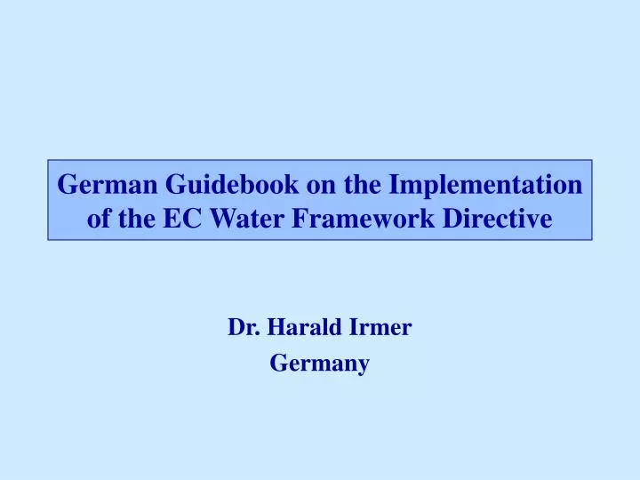 german guidebook on the implementation of the ec water framework directive