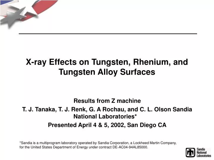 x ray effects on tungsten rhenium and tungsten alloy surfaces