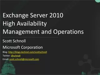 Exchange Server 2010 High Availability Management and Operations