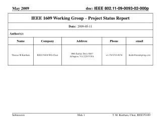 IEEE P1609 Working Groups Status