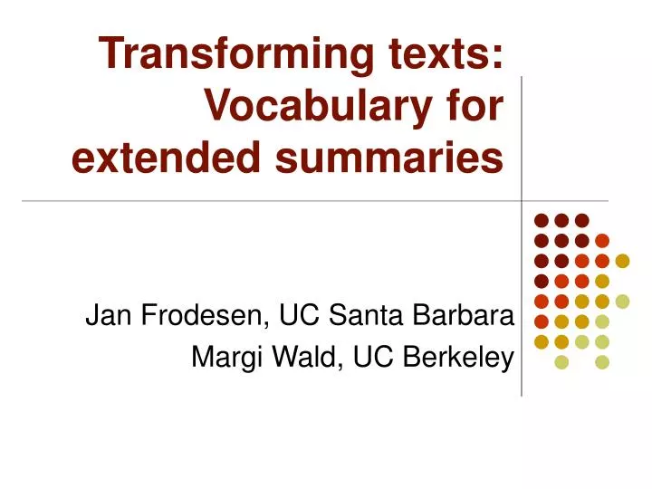 transforming texts vocabulary for extended summaries