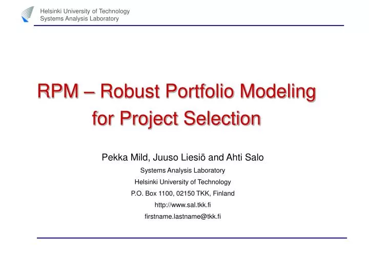 rpm robust portfolio modeling for project selection