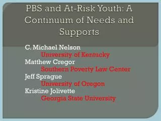 PBS and At-Risk Youth: A Continuum of Needs and Supports