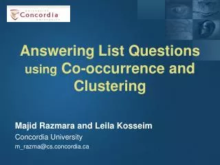 Answering List Questions using Co-occurrence and Clustering